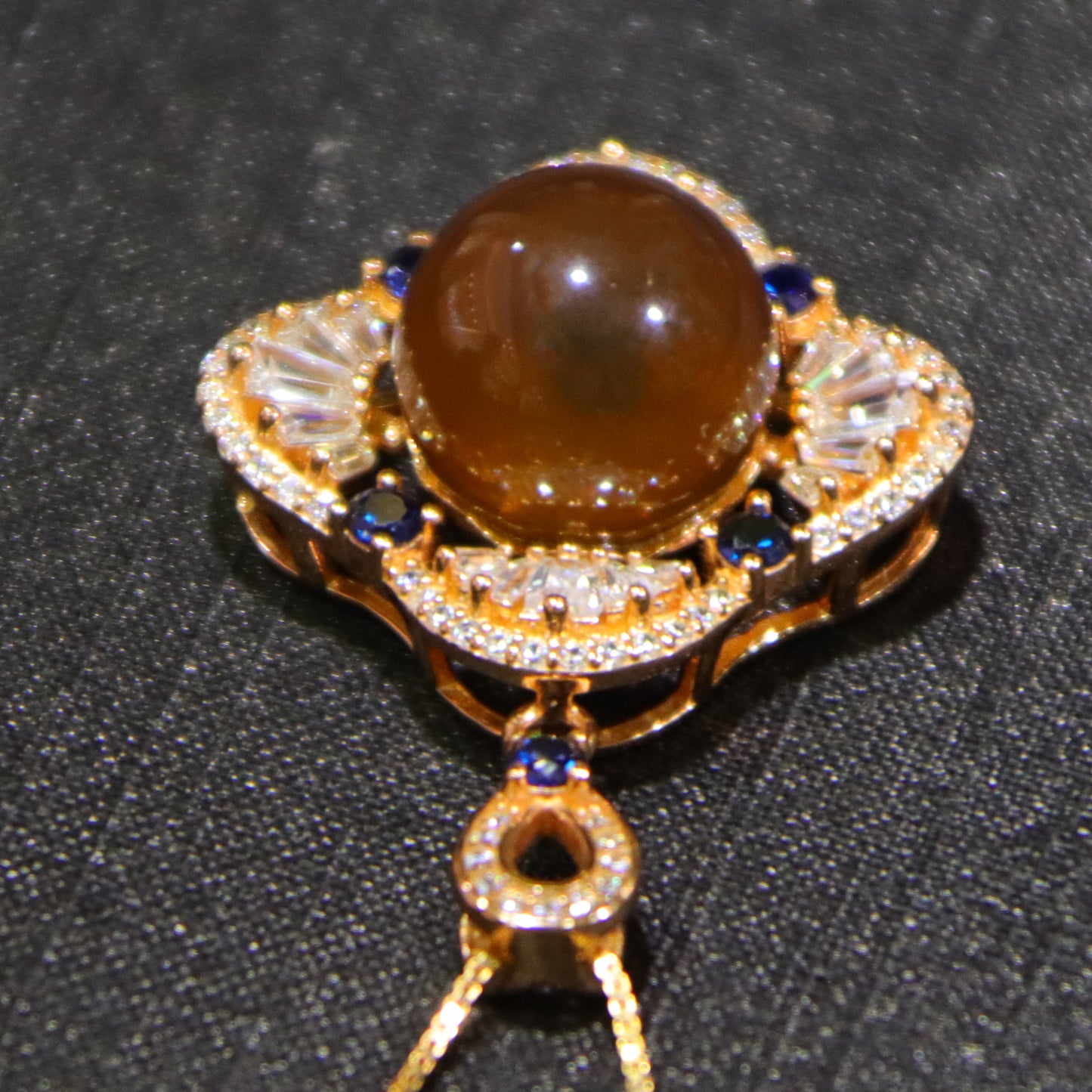 925 Sterling Silver Natural Mexico Blue Amber Pendant with Zirconia Square Halo, Minimalist Elegant Jewelry