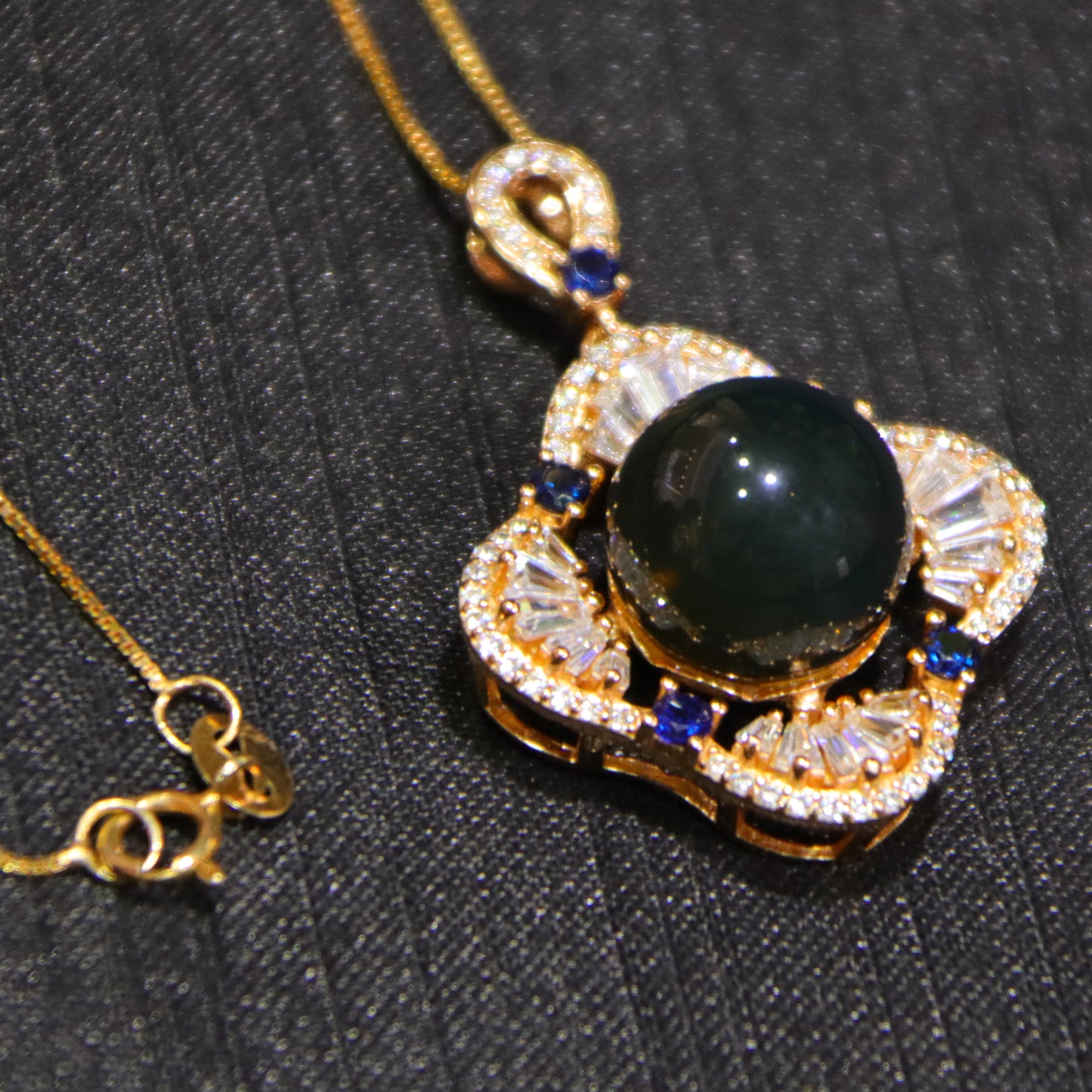 925 Sterling Silver Natural Mexico Blue Amber Pendant with Zirconia Square Halo, Minimalist Elegant Jewelry