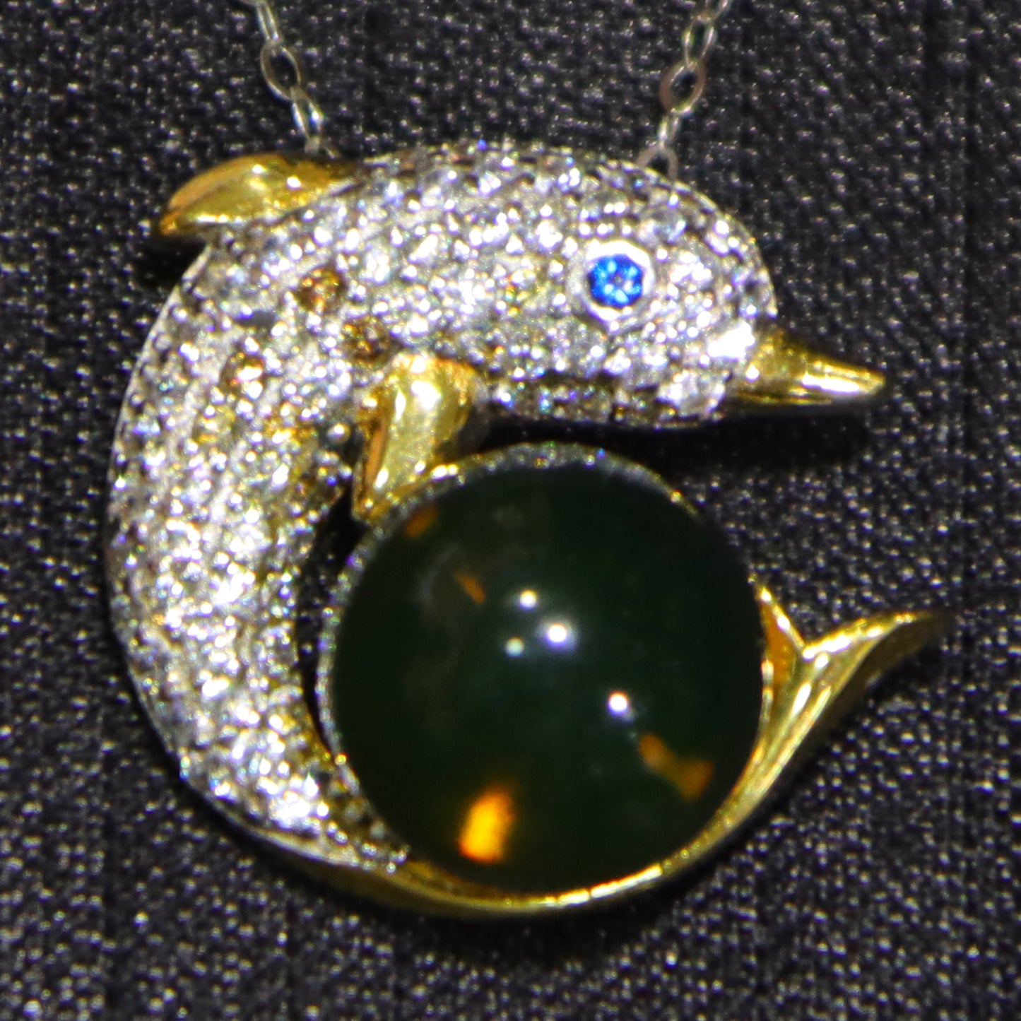 925 Sterling Silver Natural Mexico Blue Amber Dolphin Pendant Necklace