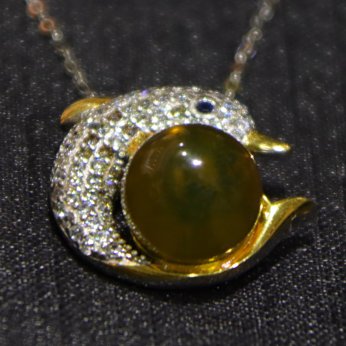925 Sterling Silver Natural Mexico Blue Amber Dolphin Pendant Necklace