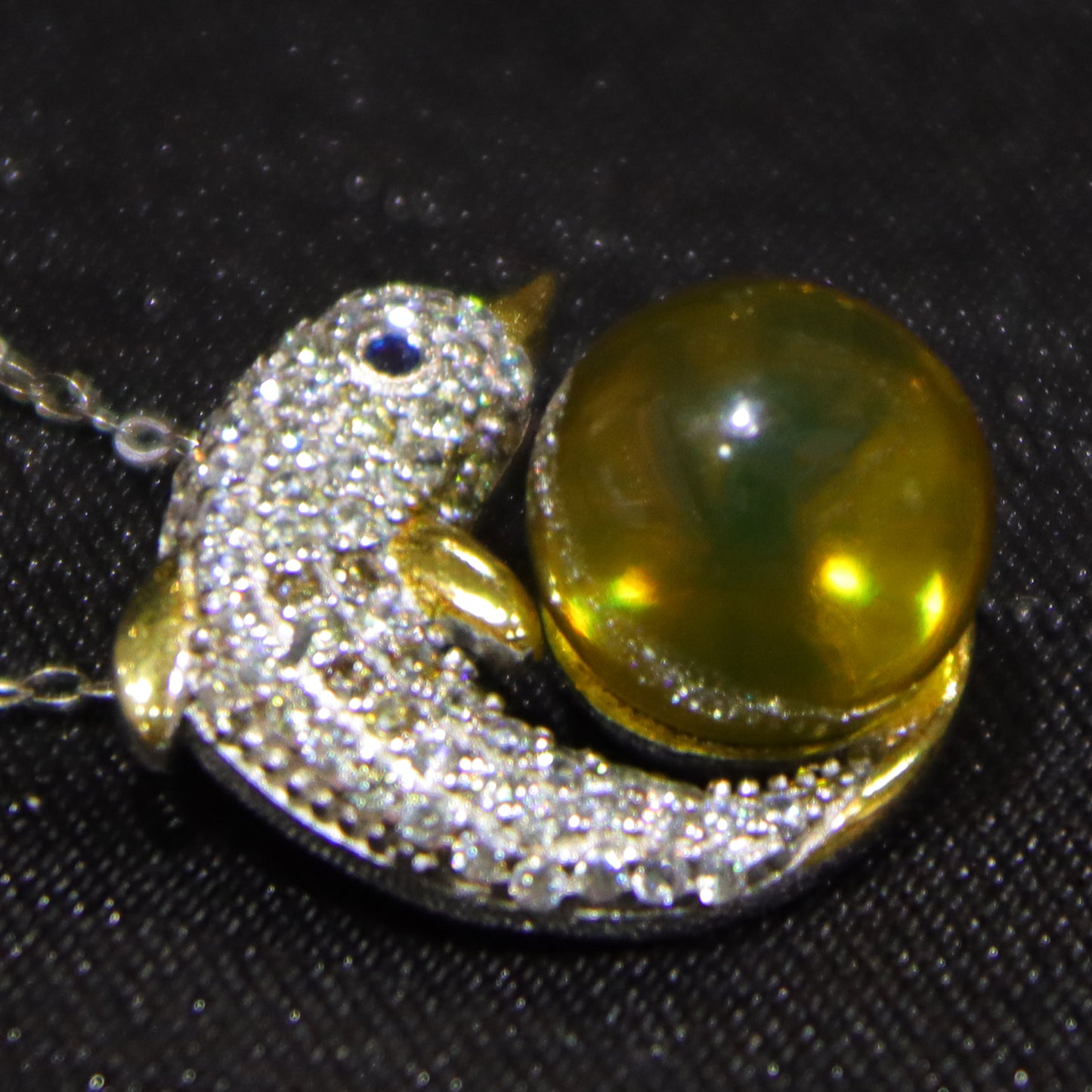 925 Sterling Silver Natural Mexico Blue Amber Dolphin Pendant Necklace