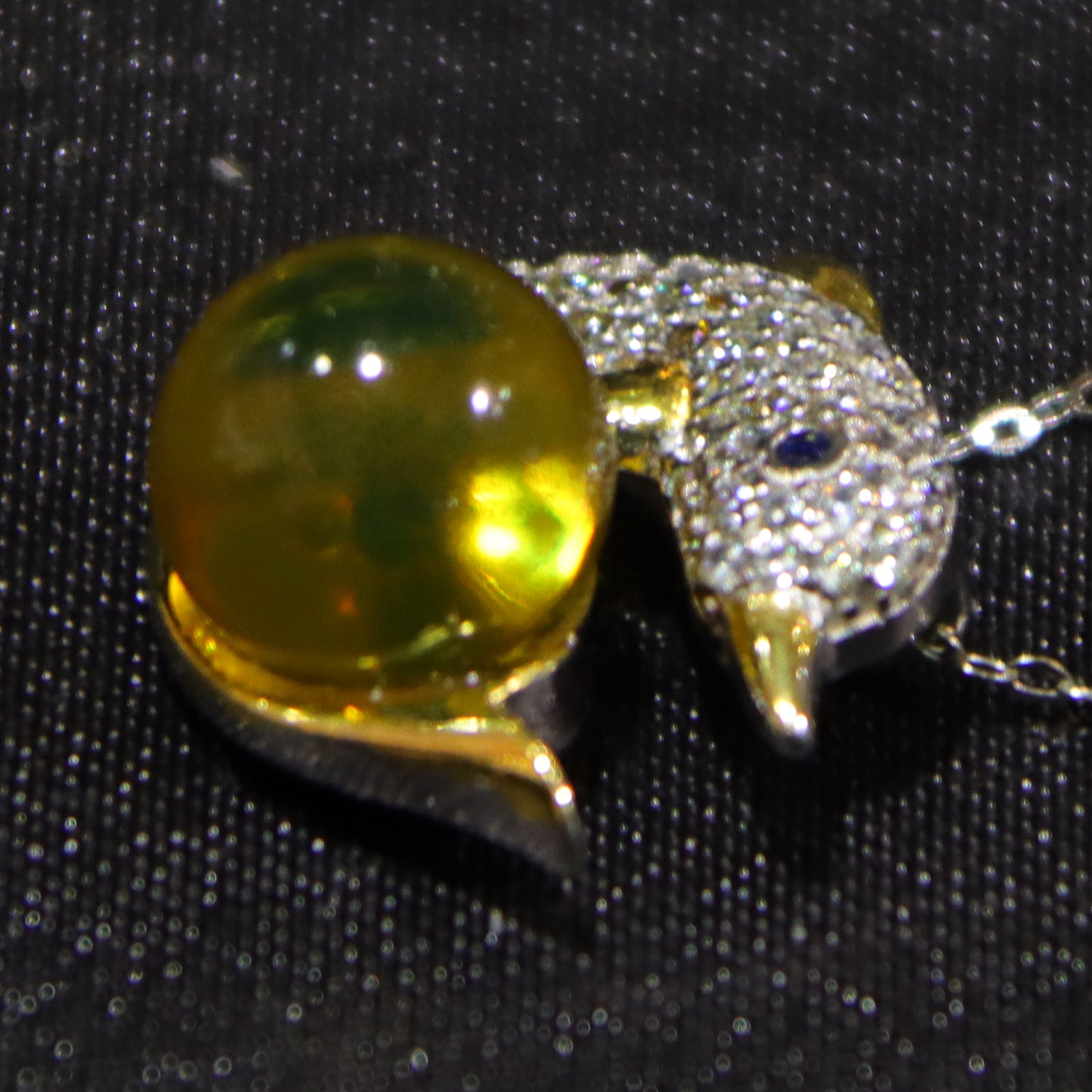 925 Sterling Silver Natural Mexico Blue Amber Dolphin Pendant Necklace