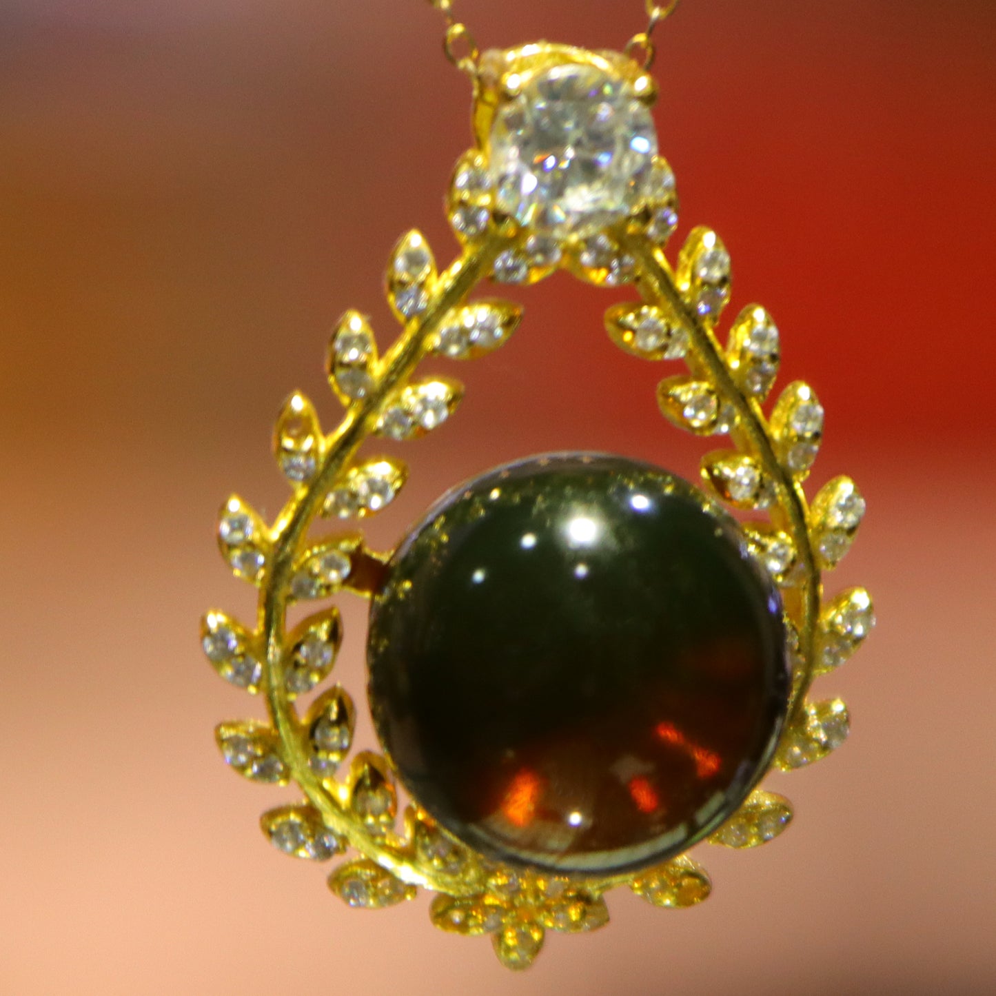 925 Sterling Silver Natural Mexico Blue Amber Ivy Pendant with 10mm Round Bead