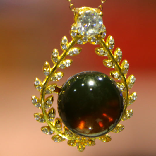 925 Sterling Silver Natural Mexico Blue Amber Ivy Pendant with 10mm Round Bead