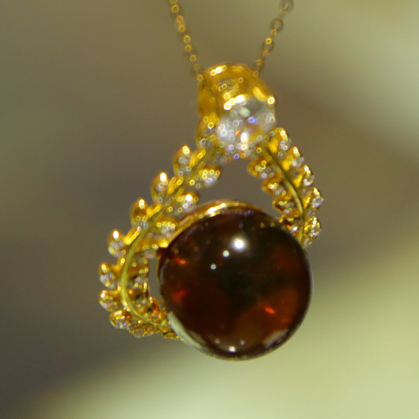 925 Sterling Silver Natural Mexico Blue Amber Ivy Pendant with 10mm Round Bead
