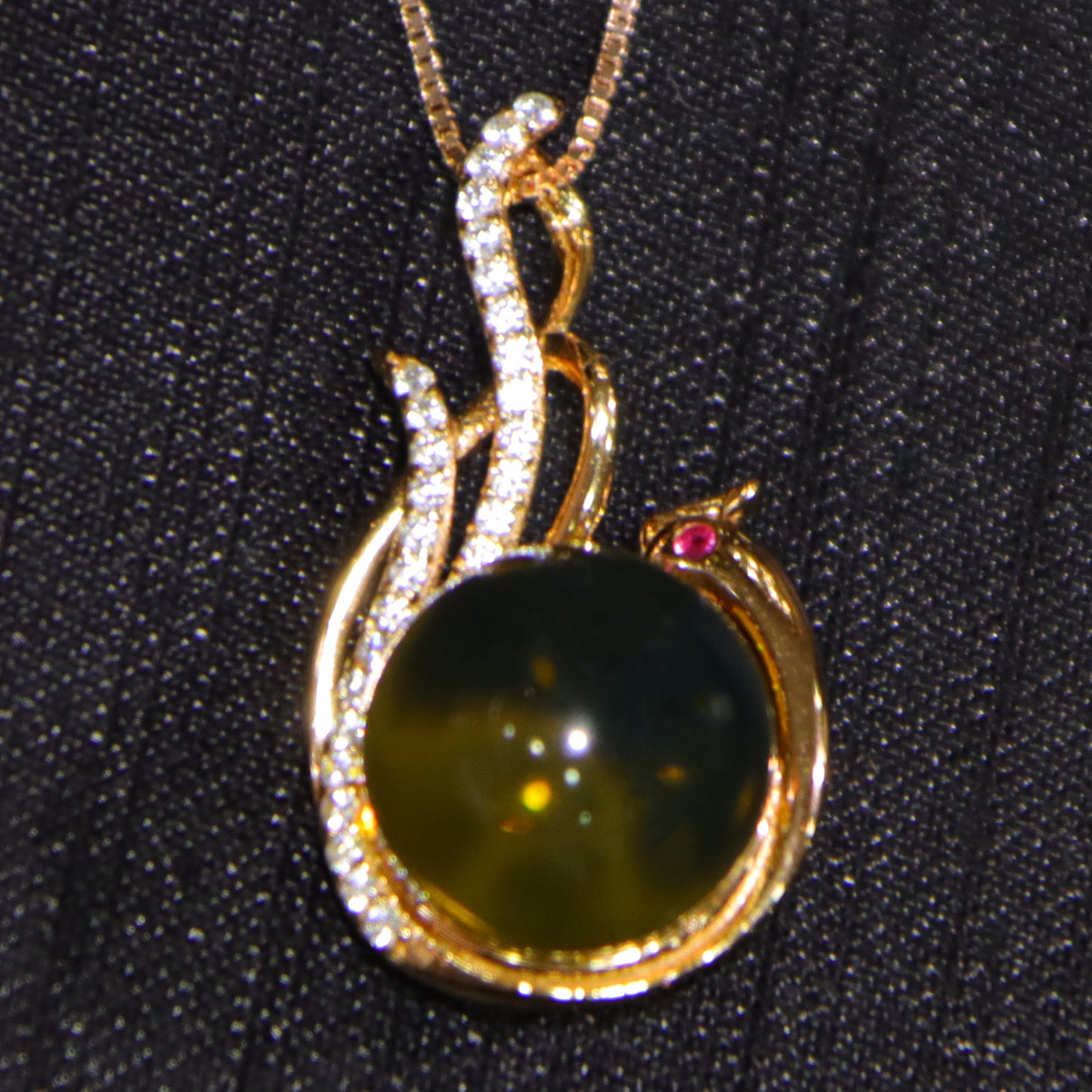 925 Sterling Silver Natural Mexico Blue Amber Phoenix Pendant with 12mm Round Bead