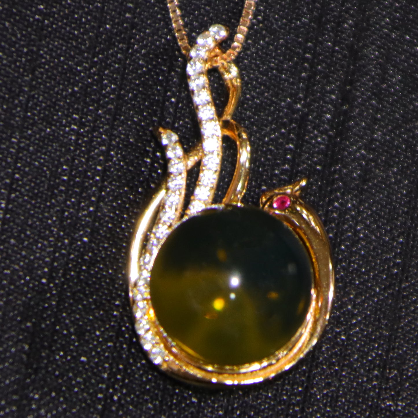 925 Sterling Silver Natural Mexico Blue Amber Phoenix Pendant with 12mm Round Bead