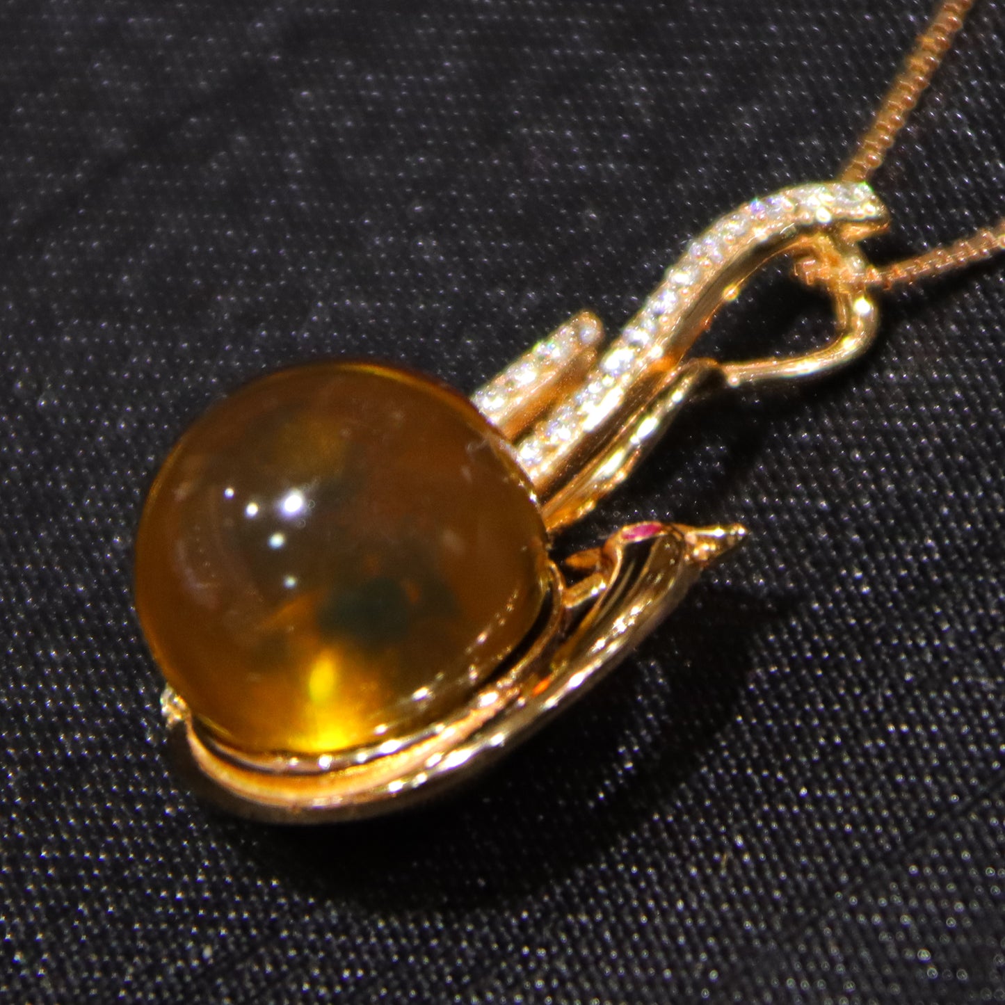 925 Sterling Silver Natural Mexico Blue Amber Phoenix Pendant with 12mm Round Bead