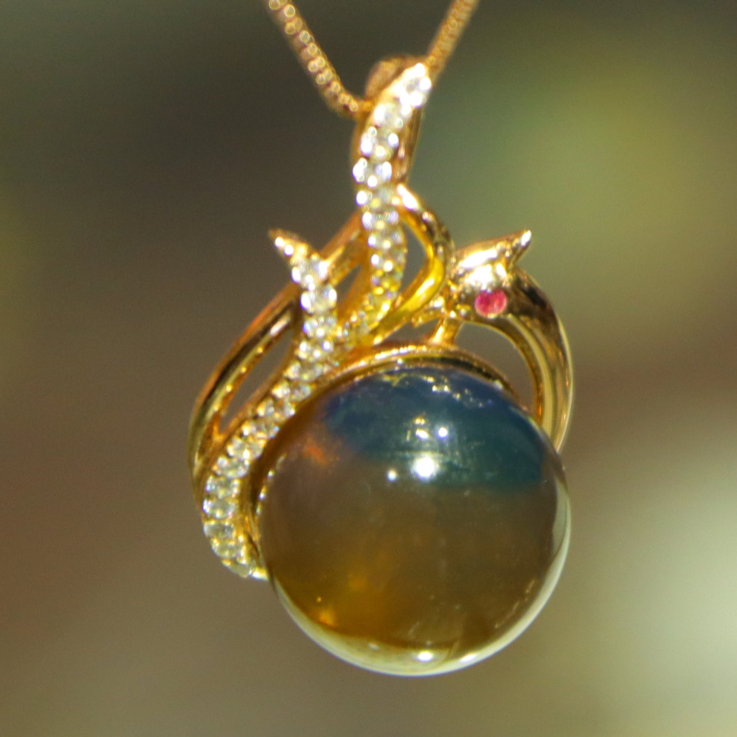925 Sterling Silver Natural Mexico Blue Amber Phoenix Pendant with 12mm Round Bead