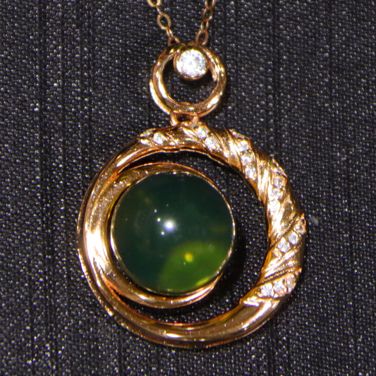 925 Sterling Silver Geometric Pendant with Natural Mexico Blue Amber Gemstone
