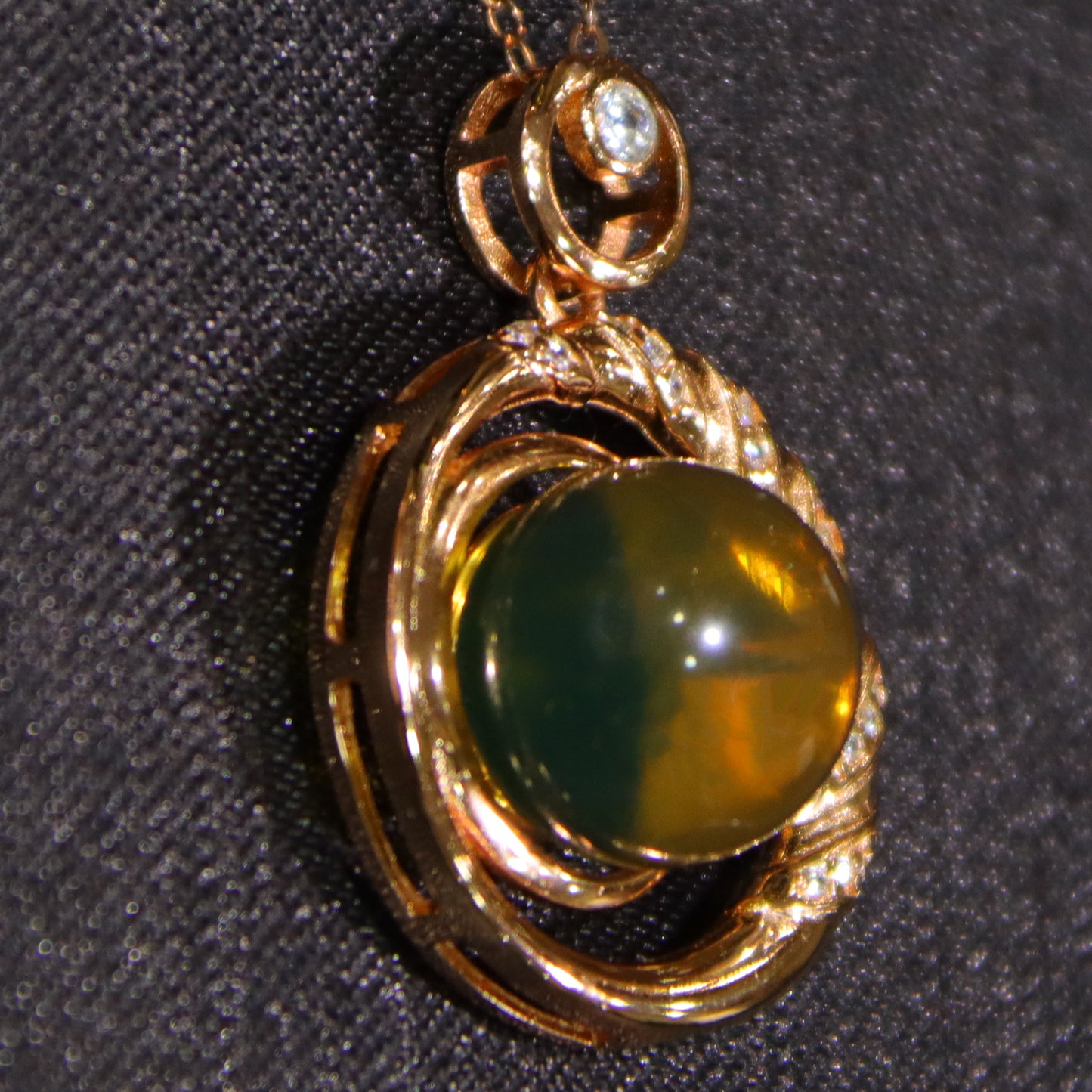 925 Sterling Silver Geometric Pendant with Natural Mexico Blue Amber Gemstone