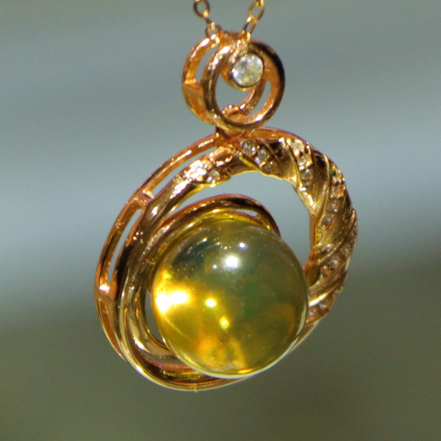 925 Sterling Silver Geometric Pendant with Natural Mexico Blue Amber Gemstone
