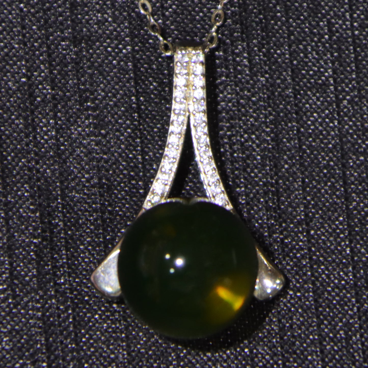 Handcrafted 925 Sterling Silver Geometric Pendant with Natural Mexico Blue Amber | Sleek Modern Design