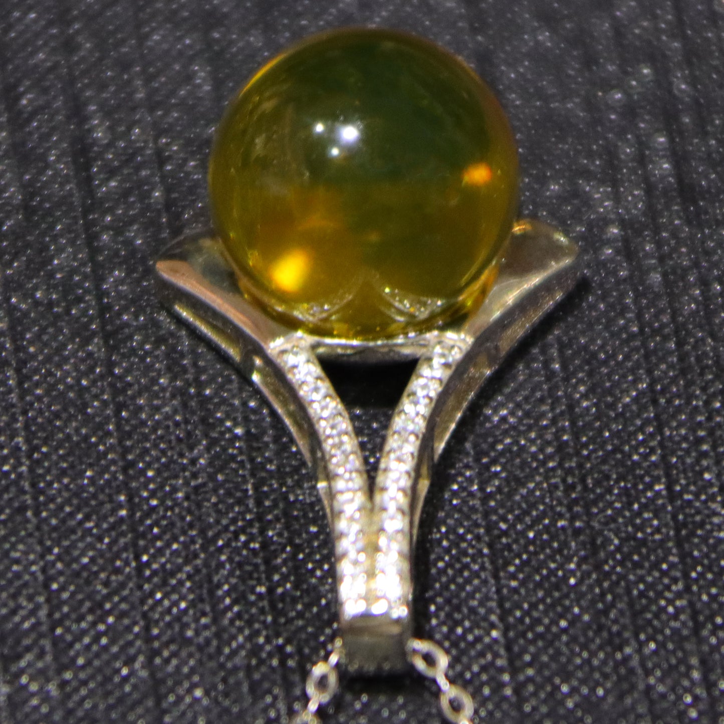 Handcrafted 925 Sterling Silver Geometric Pendant with Natural Mexico Blue Amber | Sleek Modern Design