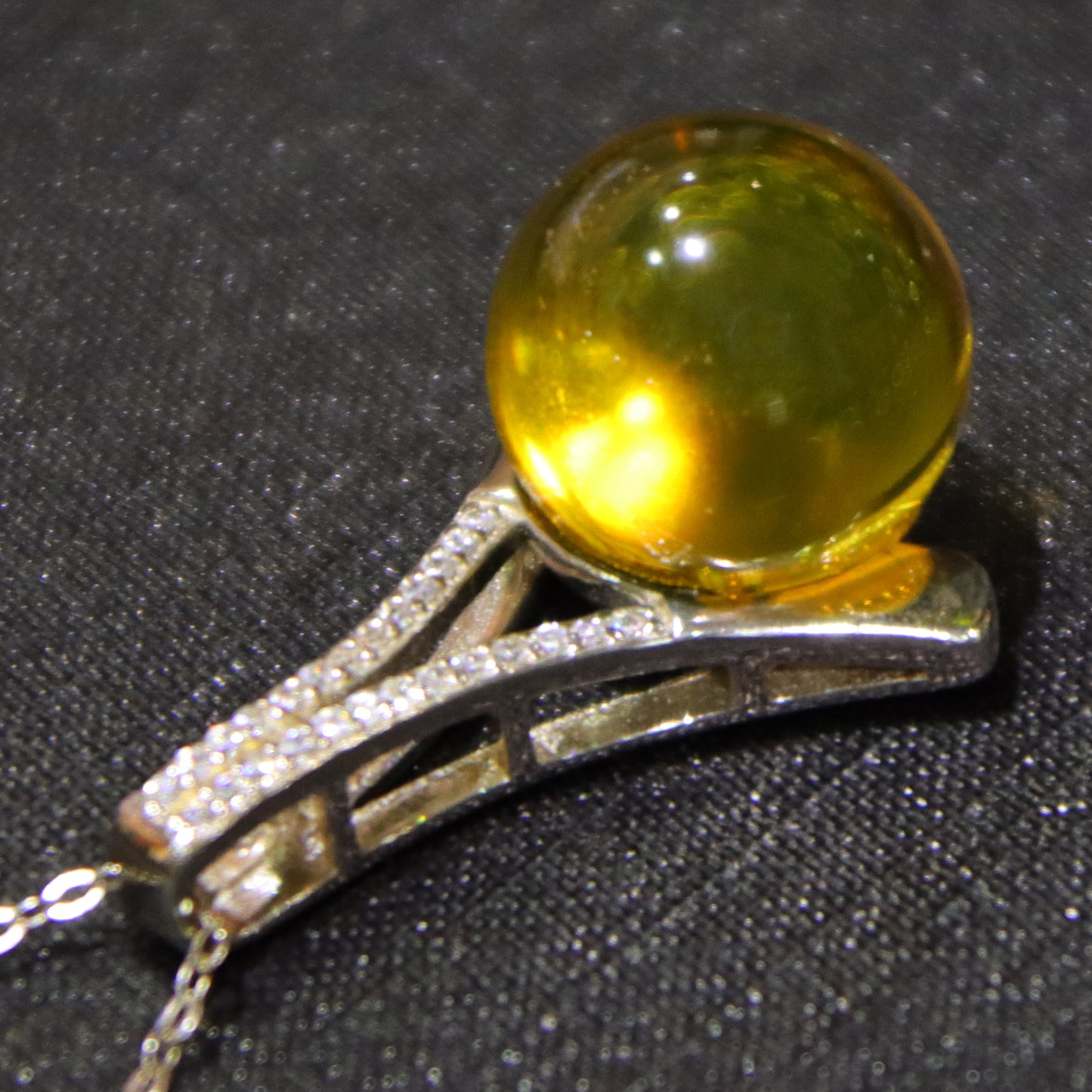 Handcrafted 925 Sterling Silver Geometric Pendant with Natural Mexico Blue Amber | Sleek Modern Design