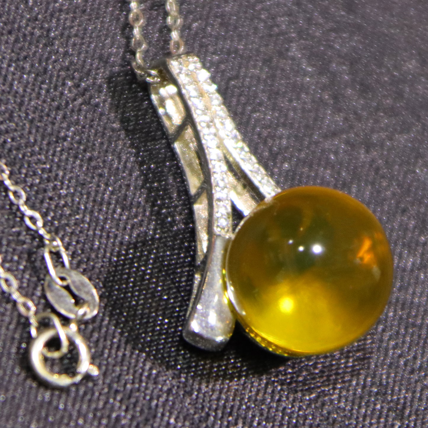 Handcrafted 925 Sterling Silver Geometric Pendant with Natural Mexico Blue Amber | Sleek Modern Design