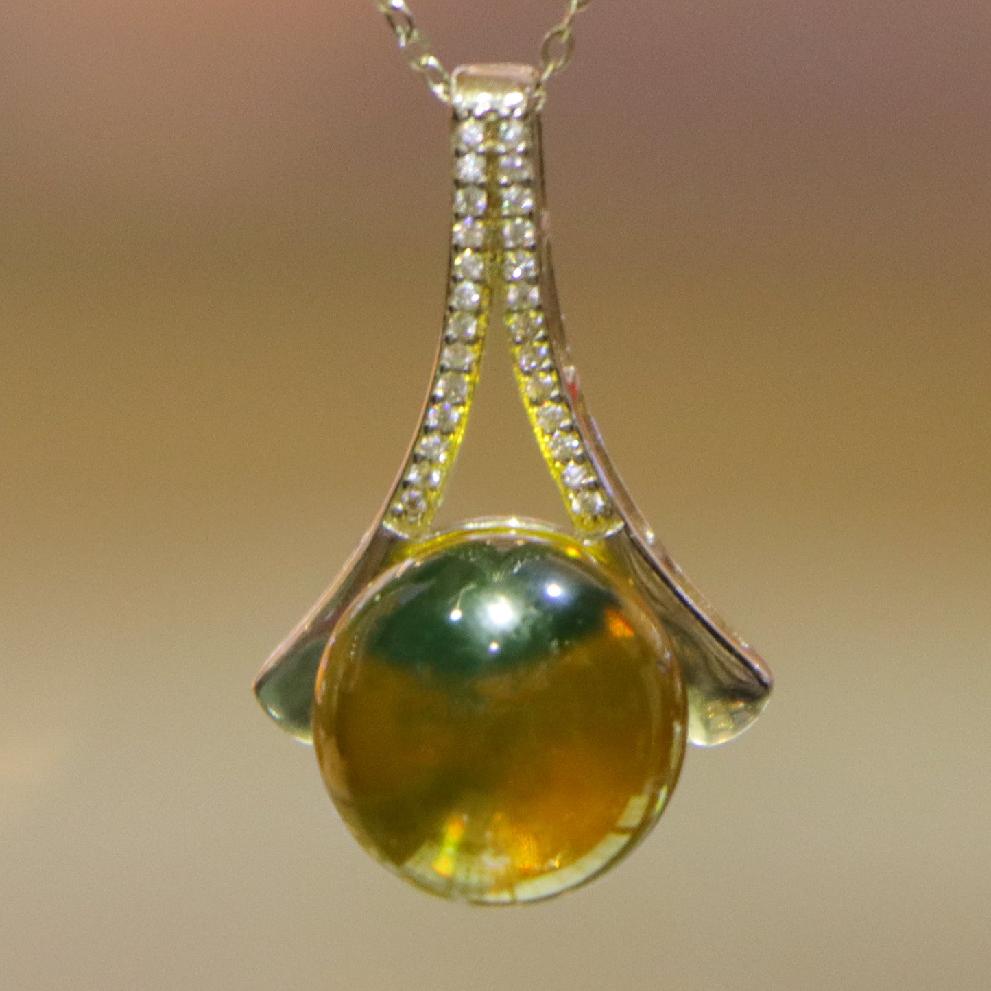 Handcrafted 925 Sterling Silver Geometric Pendant with Natural Mexico Blue Amber | Sleek Modern Design