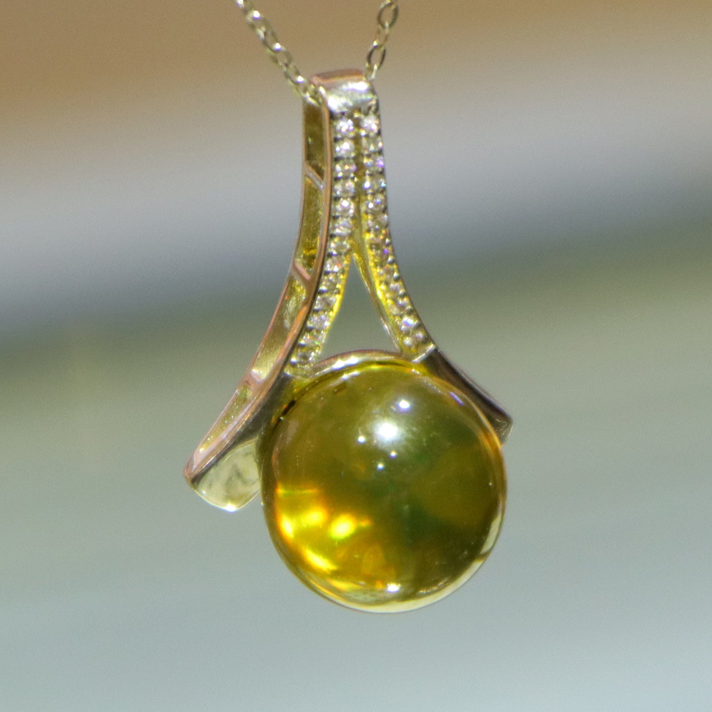 Handcrafted 925 Sterling Silver Geometric Pendant with Natural Mexico Blue Amber | Sleek Modern Design