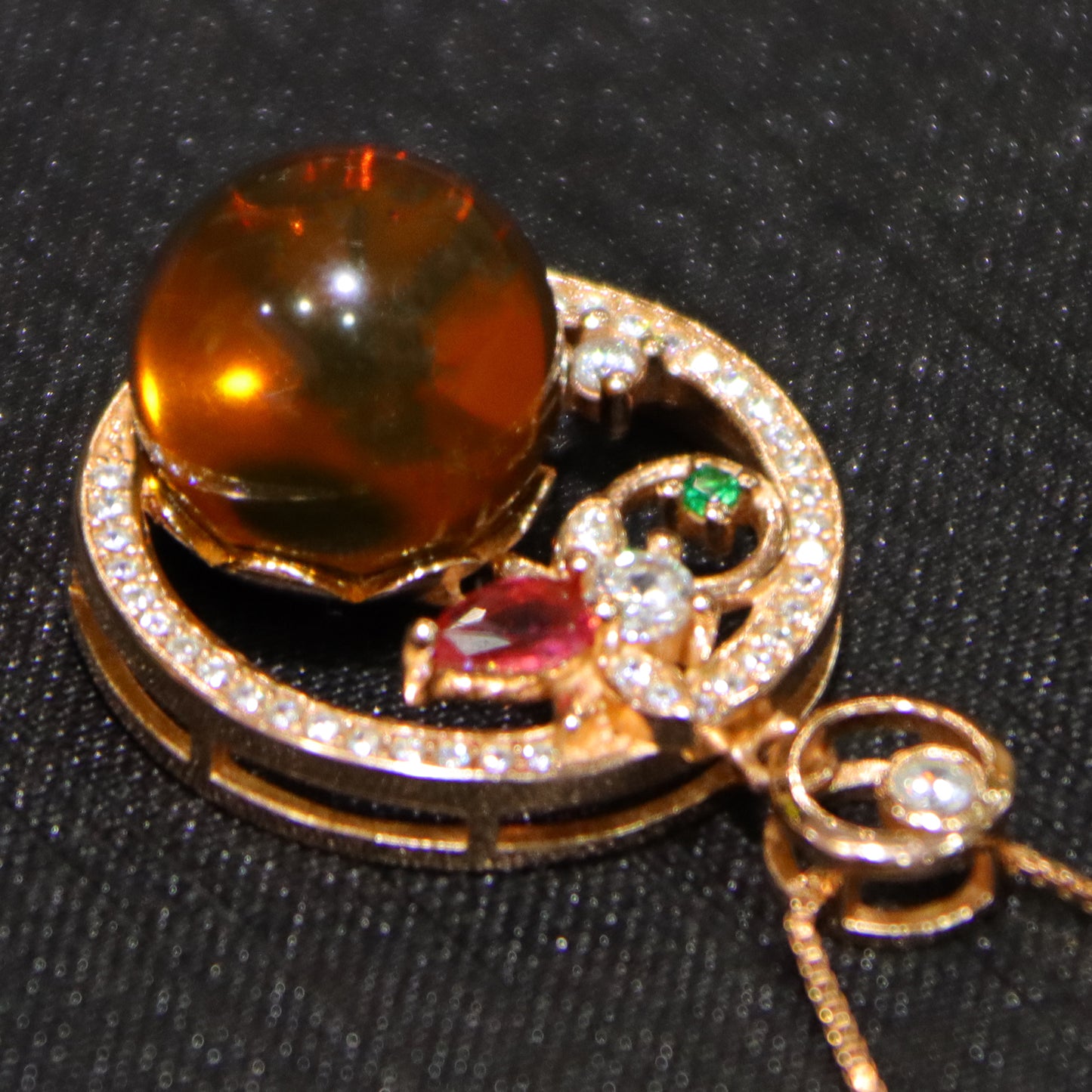 925 Sterling Silver Natural Amber Mexican Blue Amber Round Bead Pendant 12mm