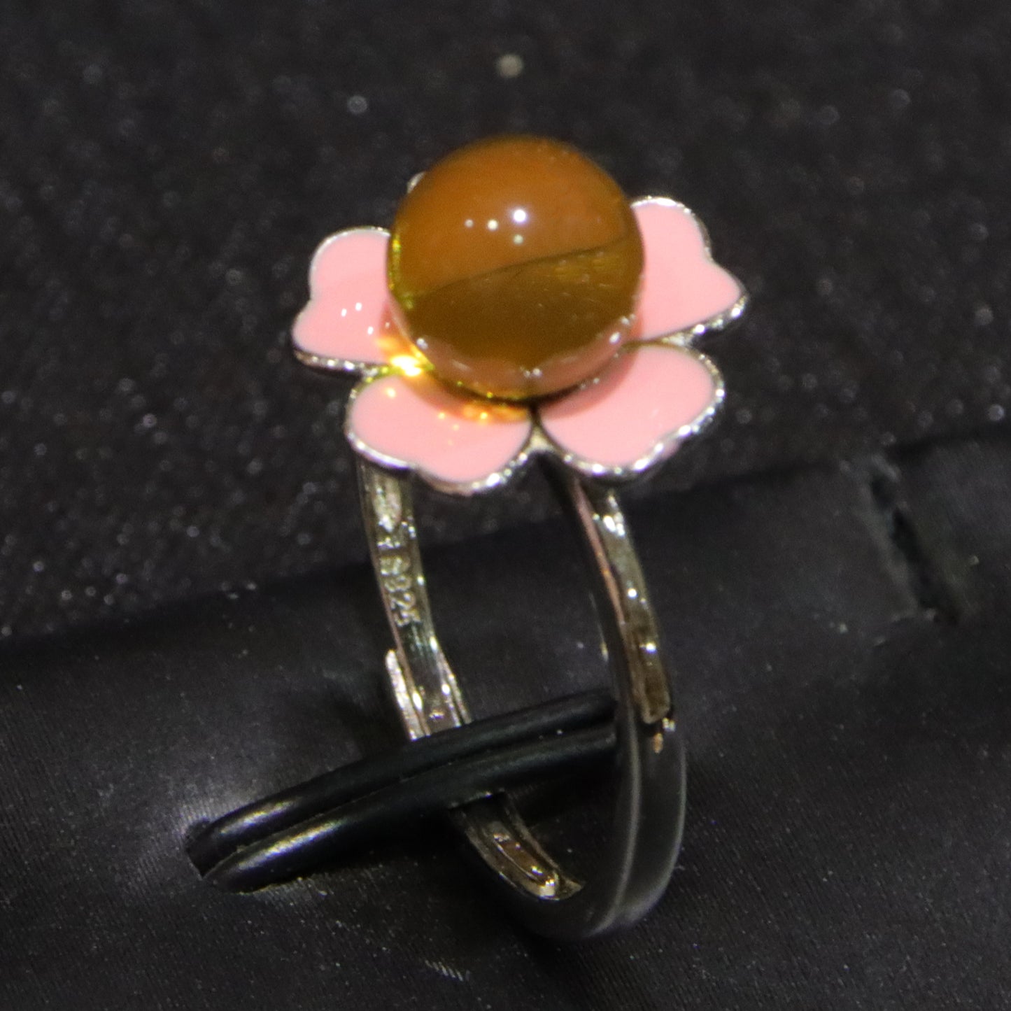 925 Sterling Silver Mexican Blue Amber Pink Floral Jewelry Set – Necklace, Earrings, Ring Trio