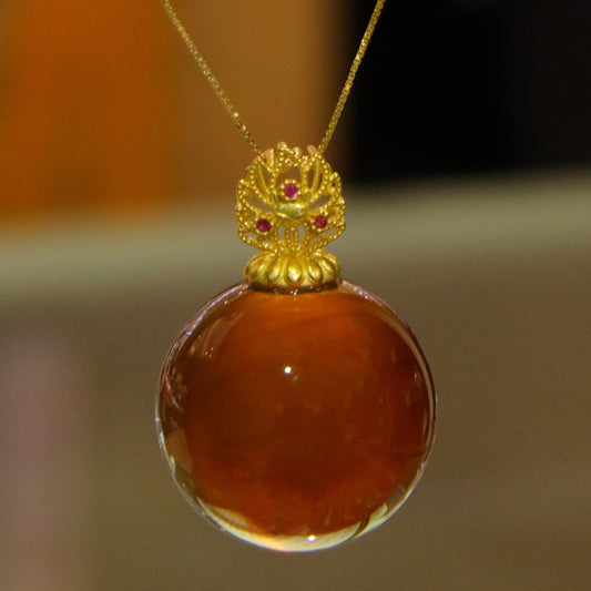 Vintage Blue Amber Women's Birthday Necklace Pendant