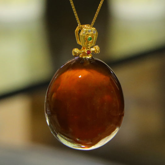 Fashion simple blue amber ladies 22.8mm party necklace pendant