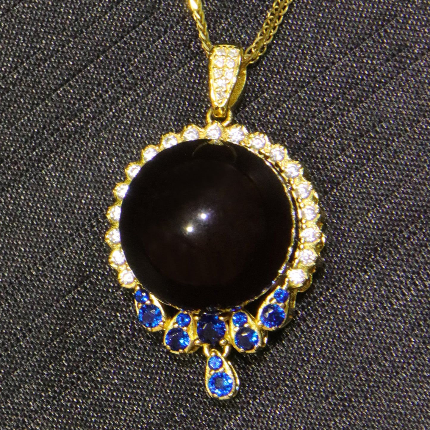 Fashion retro blue amber diameter 17mm ladies necklace pendant