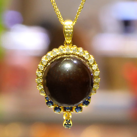 Fashion retro blue amber diameter 17mm ladies necklace pendant