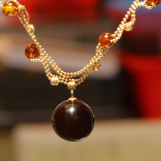 Fashion retro blue amber diameter 15mm  ladies necklace pendant