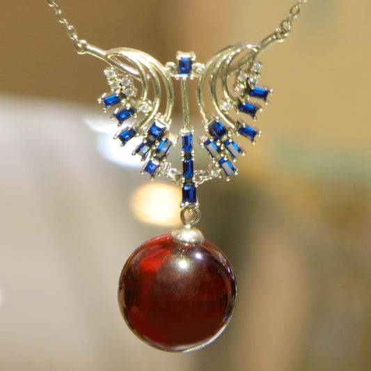 Fashion retro blue amber diameter 17mm ladies necklace pendant