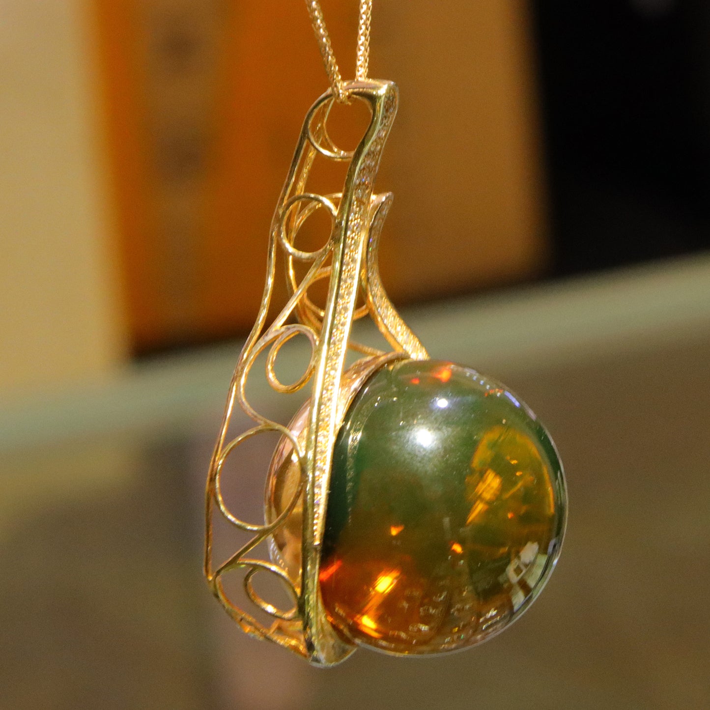 925 silver blue amber diameter 39mm 0.048kg ladies necklace pendant