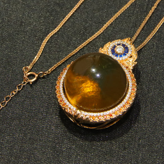 925 silver fashion blue amber diameter 23mm 0.017kg ladies necklace pendant