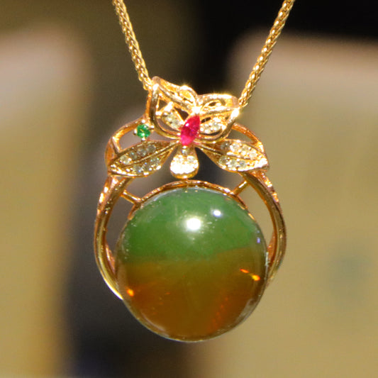 Fashionable and simple blue amber diameter 17mm 0.009kg ladies necklace pendant
