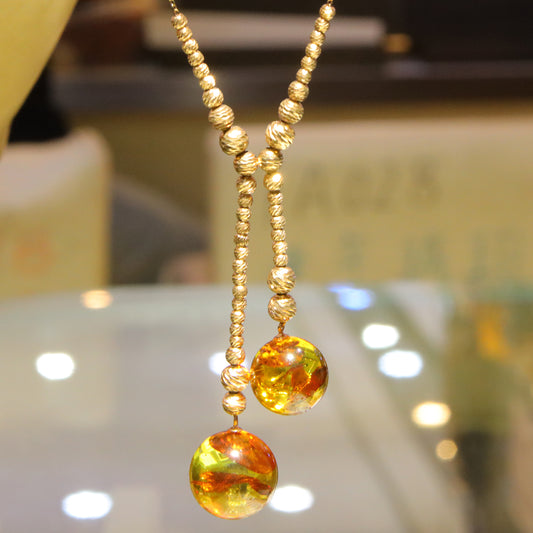 Retro simple blue amber diameter 15 18mm 0.011kg women's necklace pendant