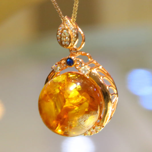 Fashion retro blue amber diameter 18mm 0.011kg ladies necklace pendant