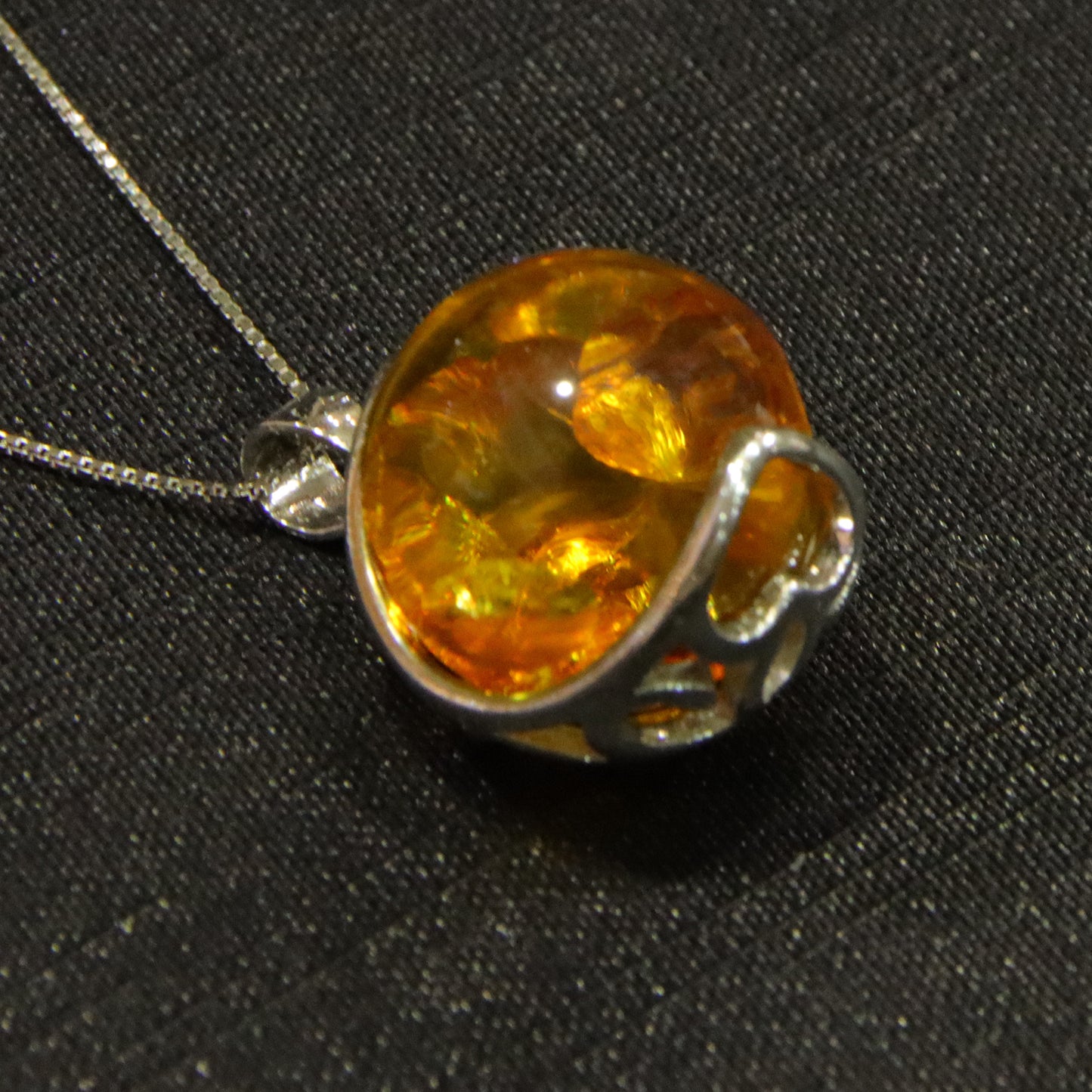 925 silver fashion blue amber diameter 14mm 0.005kg ladies necklace pendant