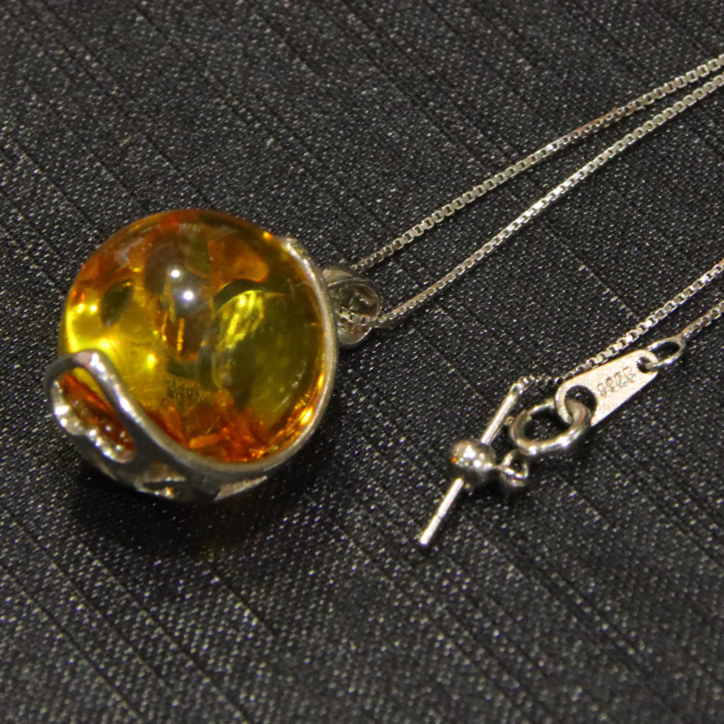 925 silver fashion blue amber diameter 14mm 0.005kg ladies necklace pendant