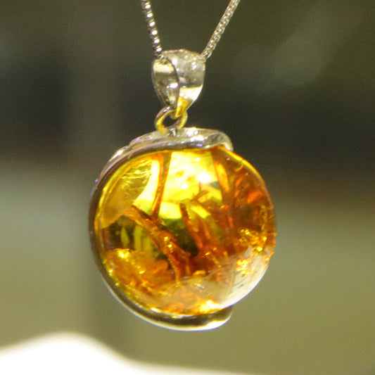 925 silver fashion blue amber diameter 14mm 0.005kg ladies necklace pendant