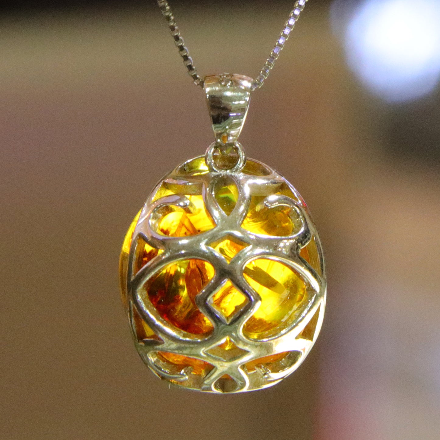 925 silver fashion blue amber diameter 14mm 0.005kg ladies necklace pendant