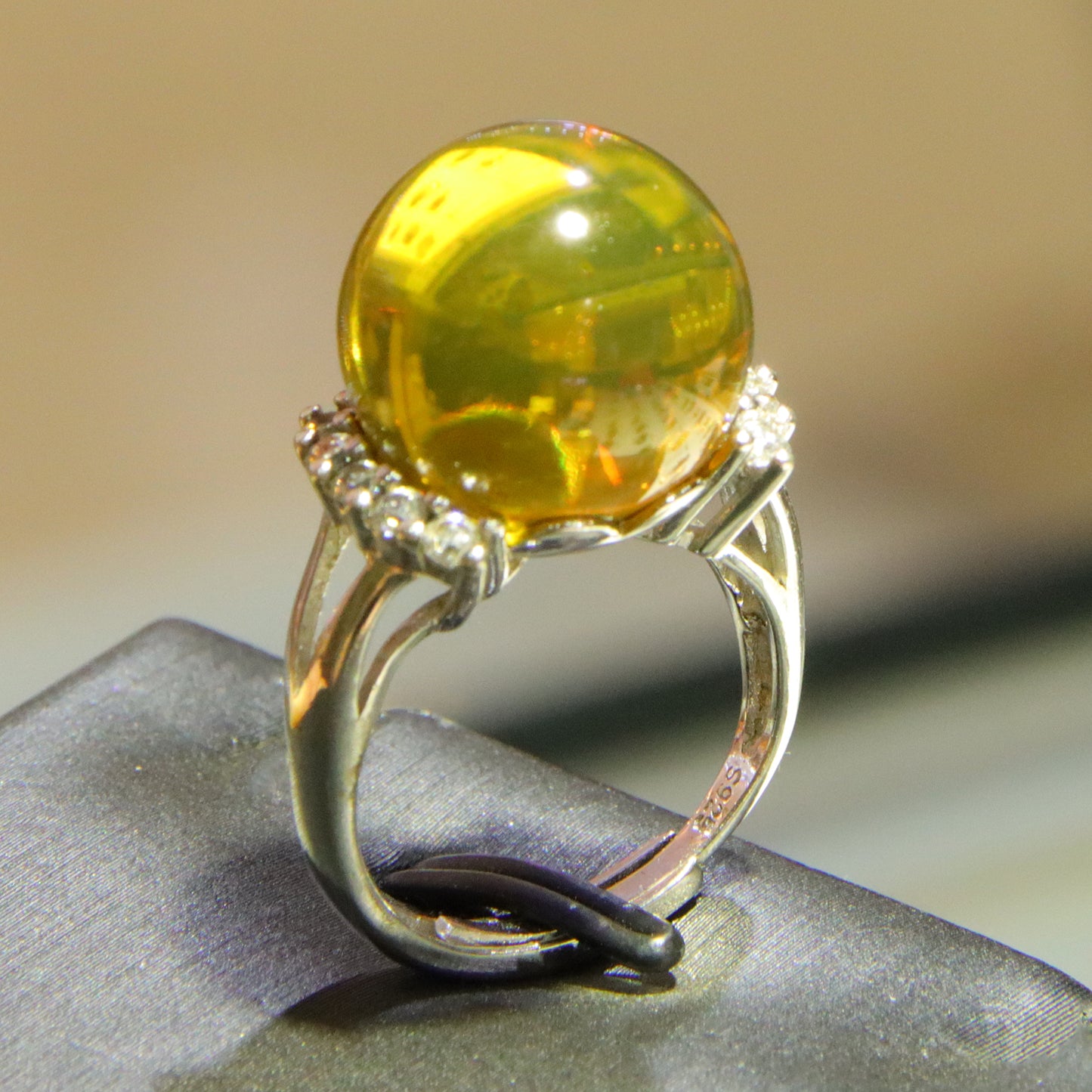 925 silver fashion blue amber diameter 14mm 0.005kg women's ring
