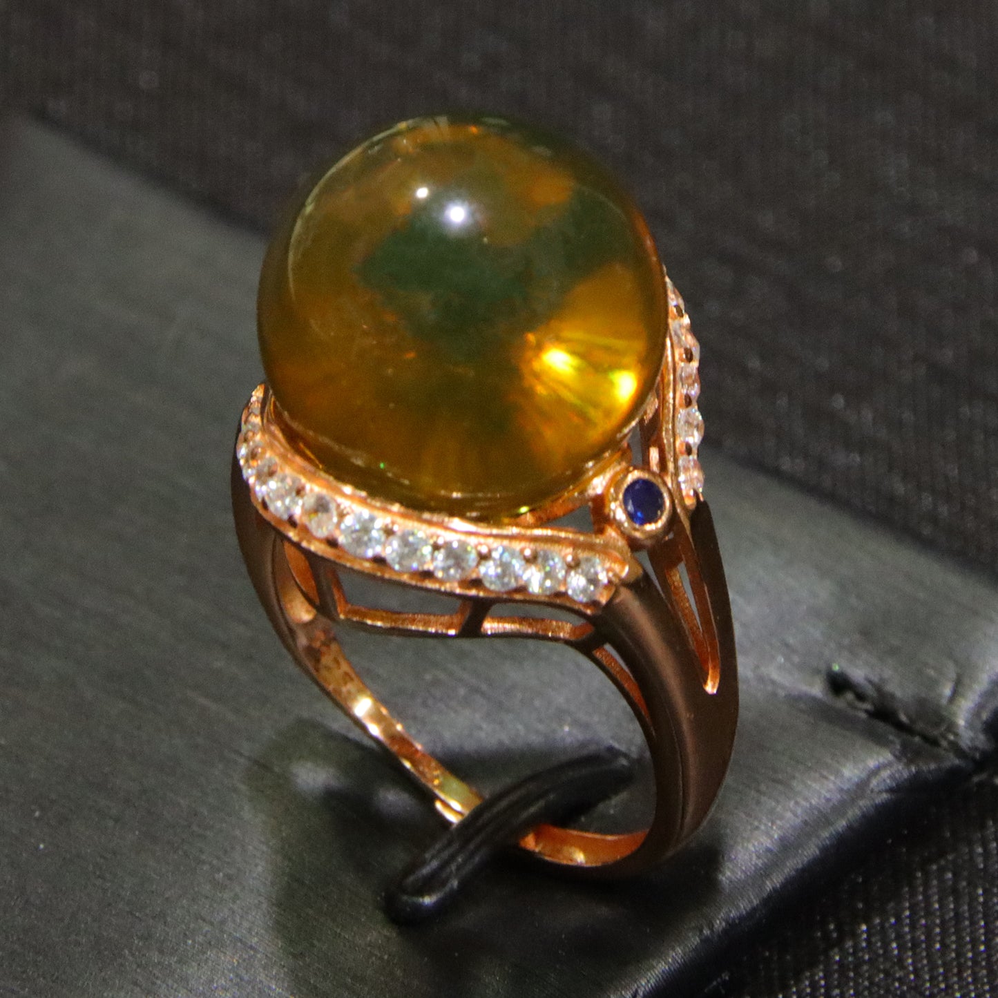 925 silver fashion blue amber diameter 15mm 0.006kg women's ring
