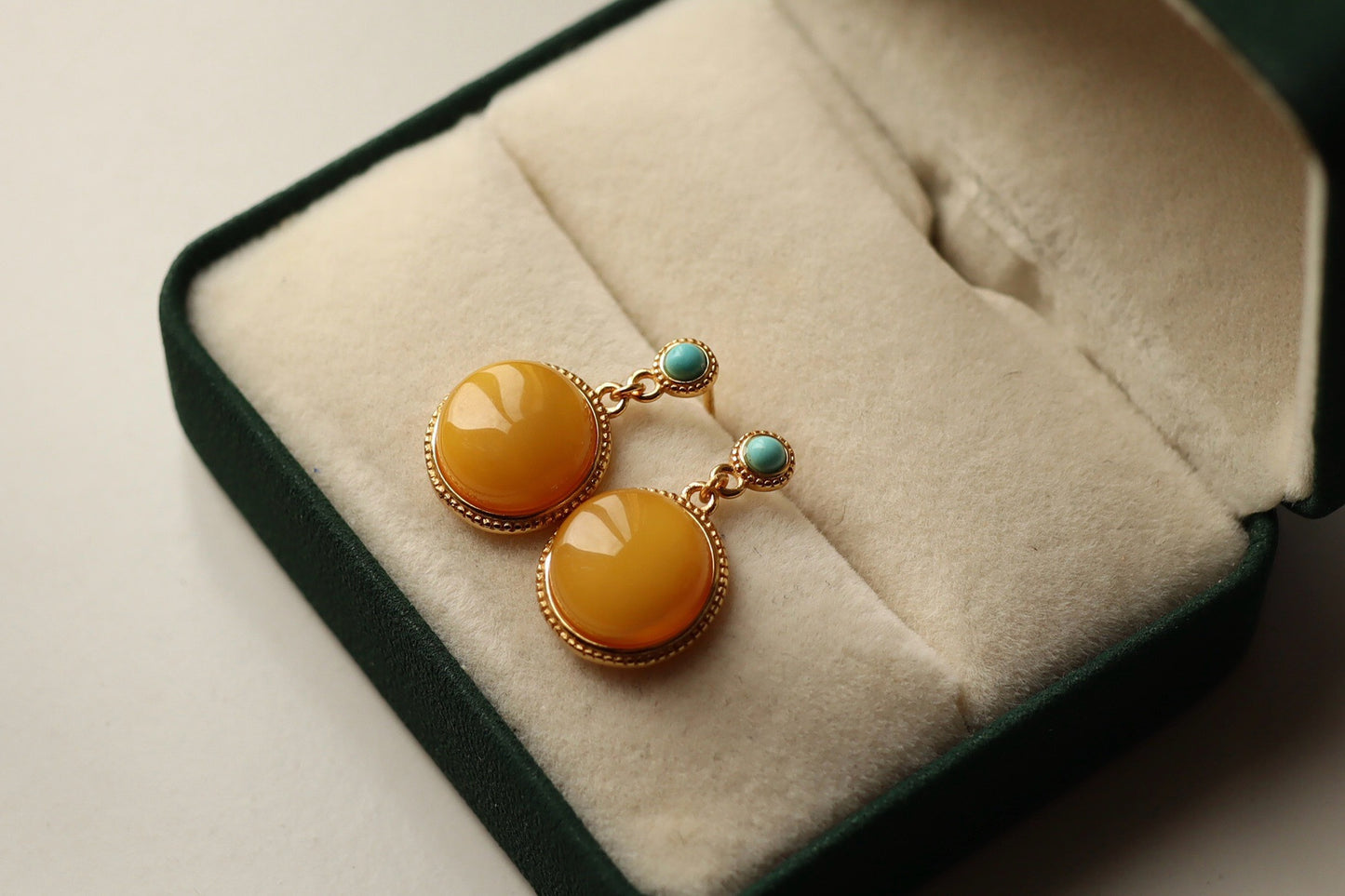 Natural Amber Resin Round Earrings | Handmade 15mm Gemstone Jewelry
