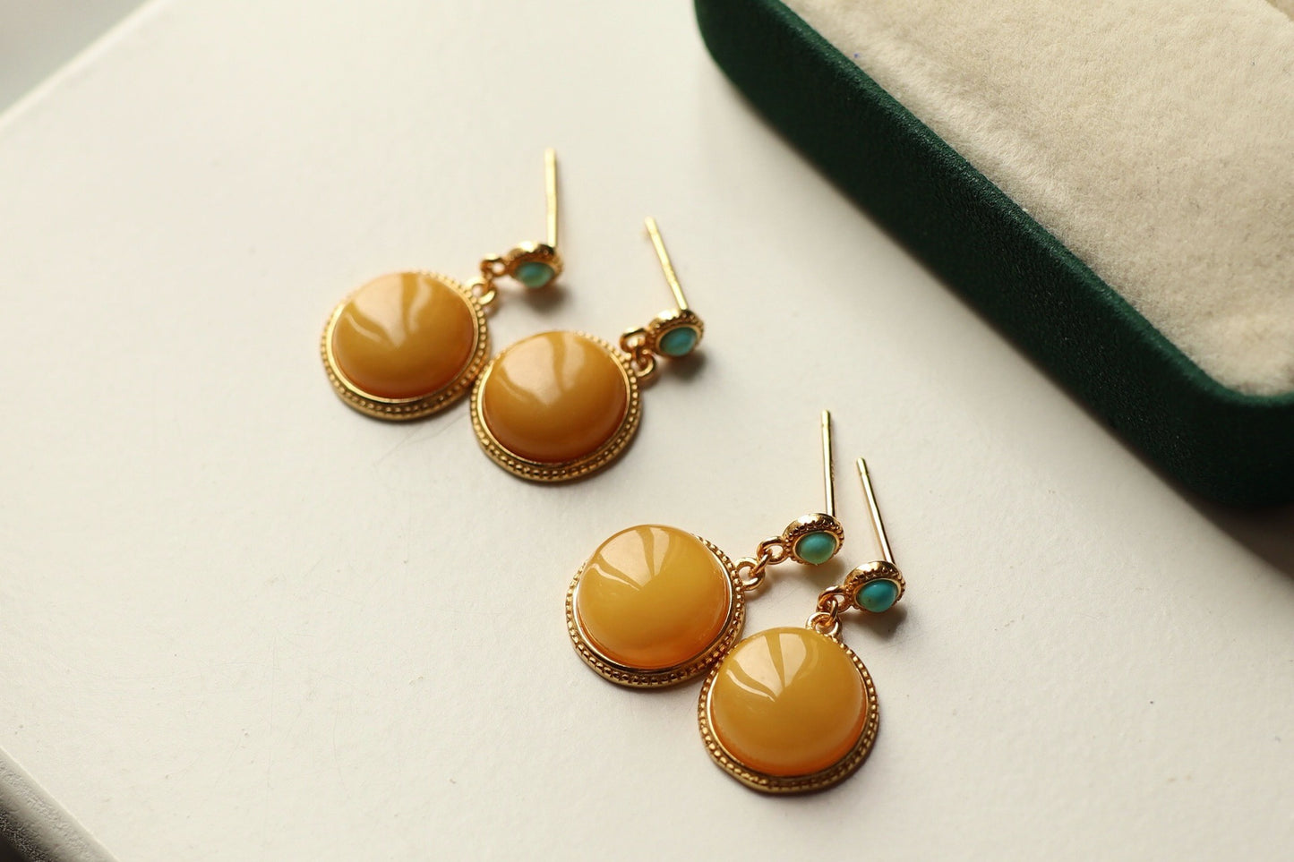 Natural Amber Resin Round Earrings | Handmade 15mm Gemstone Jewelry