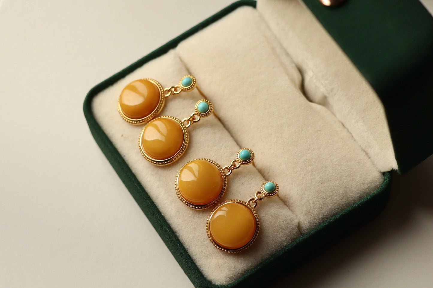 Natural Amber Resin Round Earrings | Handmade 15mm Gemstone Jewelry